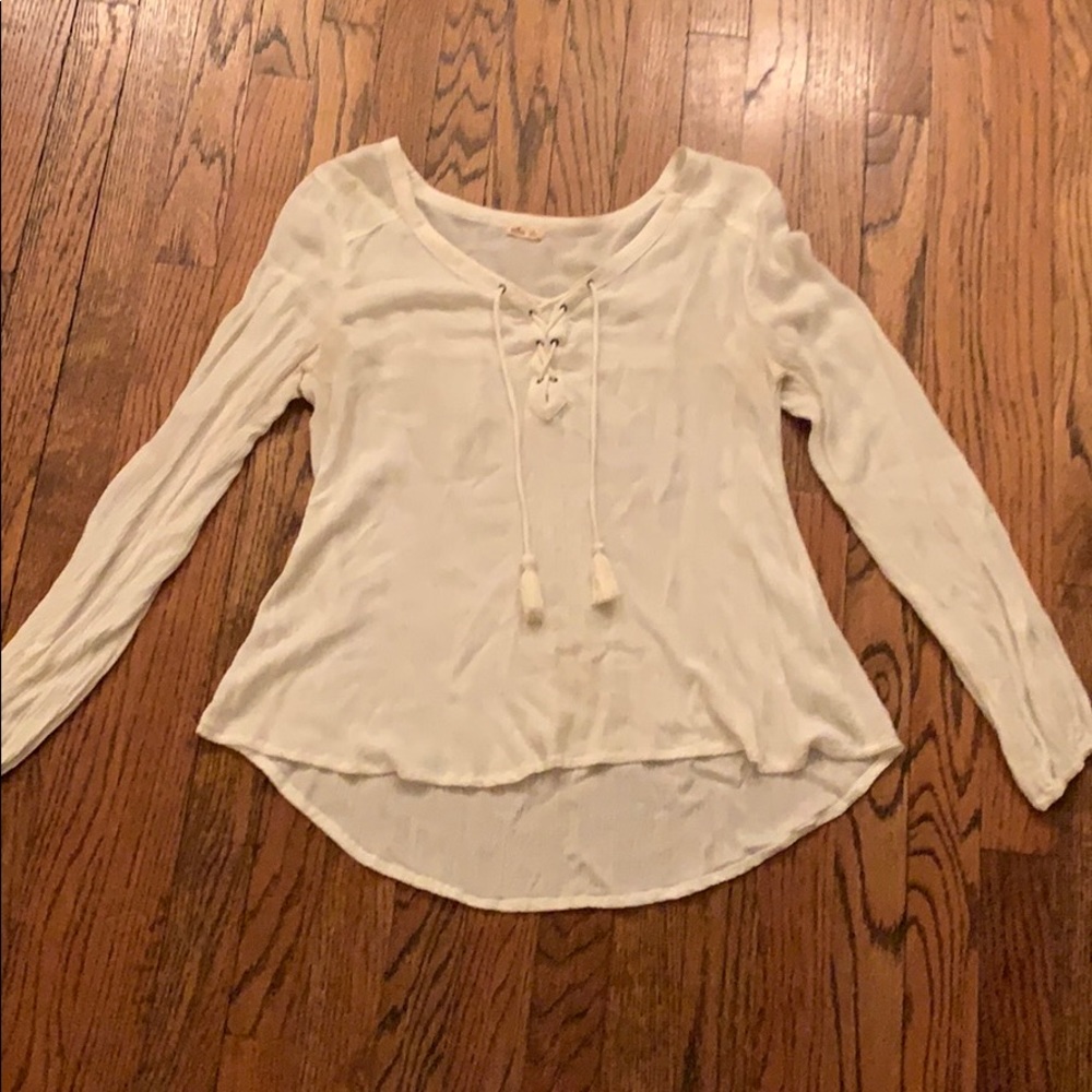 Embroidered Lace-up Peasant Top